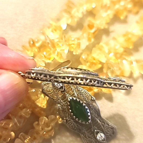 Emerald & CZ Silver Filigree Edwardian Reproduction Earrings - Picture 7 of 11